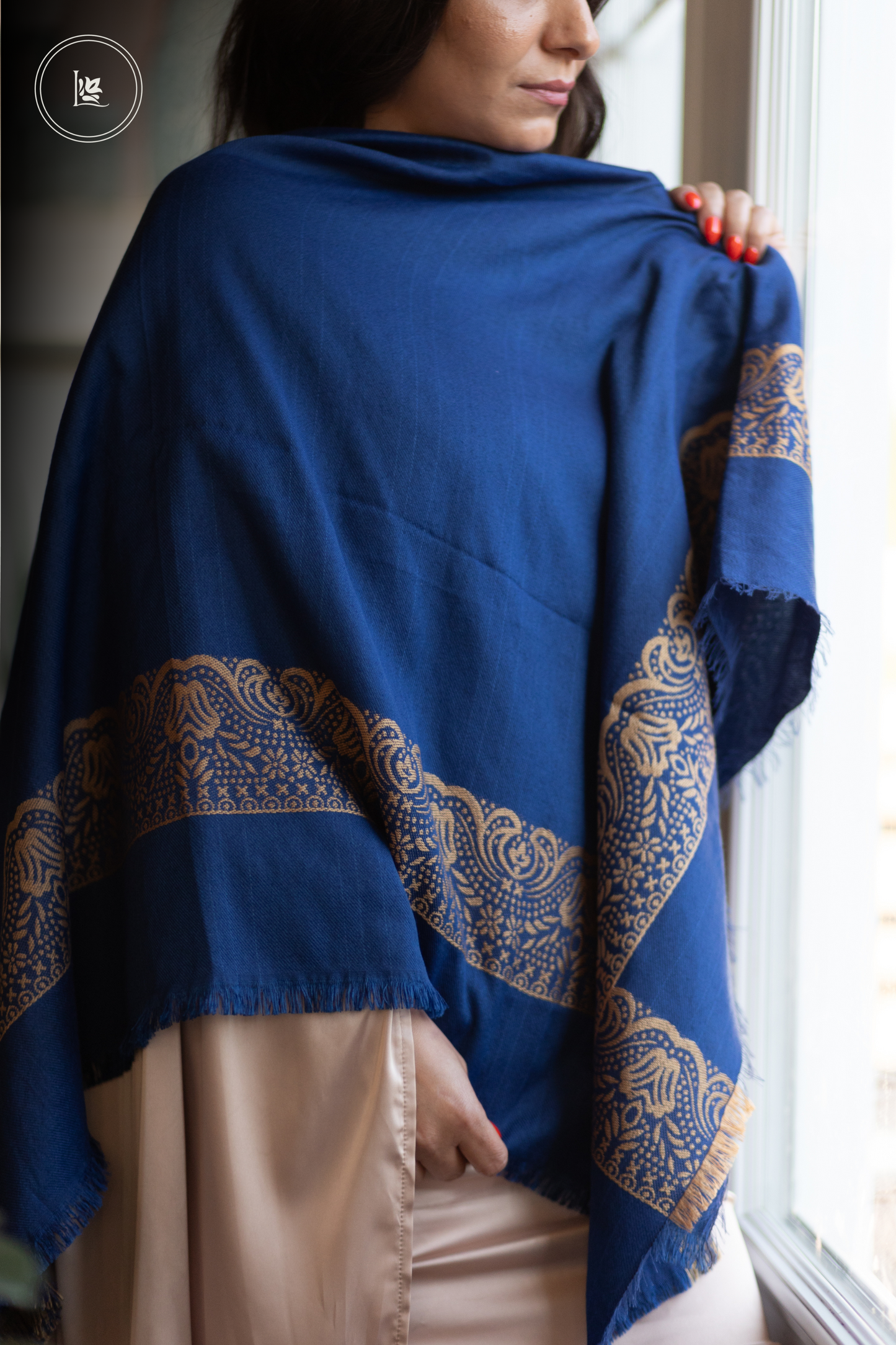 Aghabani Shawl with Gold Embroidery