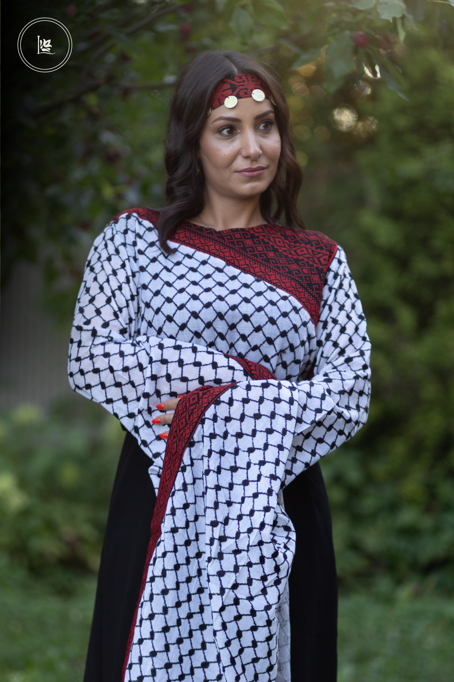 Deluxe Kufiya Tatreez Dress & Tatreez Veil with Coins